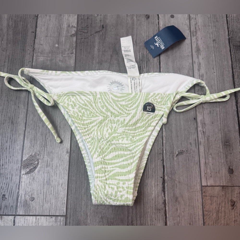 Hollister Swim Bikini Bottom NWT New XS Green Cheeky Adjustable Ties